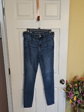 American Eagle Outfitters Dark Wash High-Rise Skinny Jeans - Blue